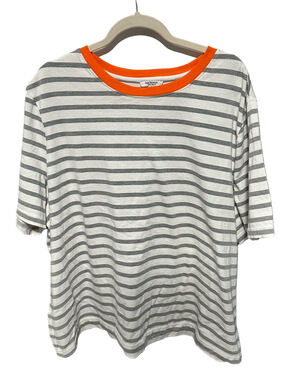 Isaac Mizrahi New York 2X Striped Cotton Tee Orange Trim Plus Size